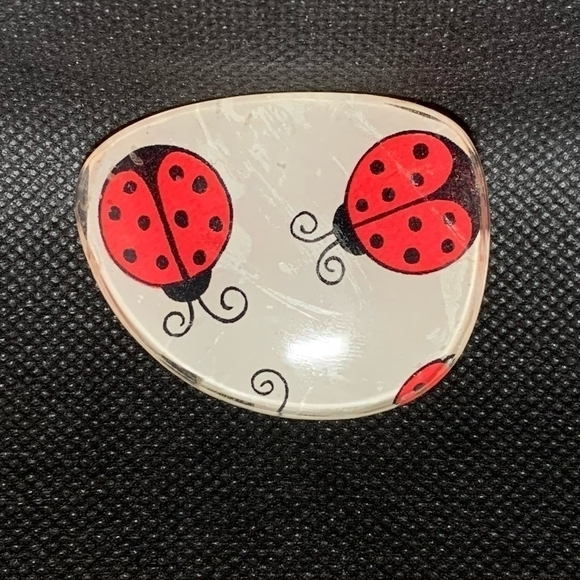 Vintage Ladybugs Brooch Rare Glass Over Ladybug Print Pin Brooch Costume Jewelry - Picture 2 of 3